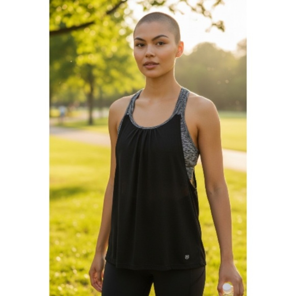 Forever 21‎ Active Layered Mesh Tank Top with Built-In Sports Bra Black Grey M